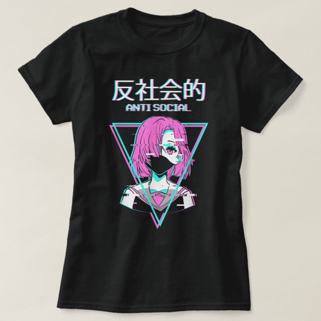 Camiseta Glitch Anime Anti Social Aesthetic (Diseño del anverso)