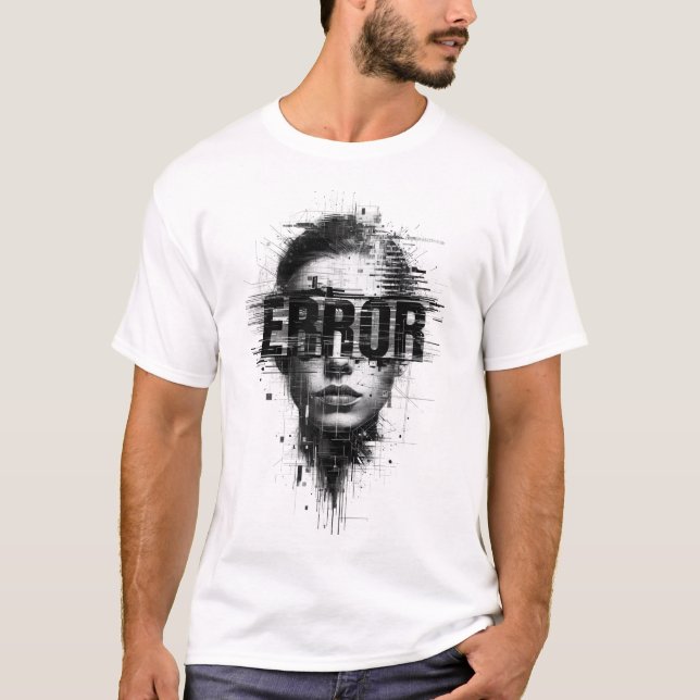 Camiseta Glitch Art "ERROR" Face T-Shirt | Cyberpunk Digita (Anverso)