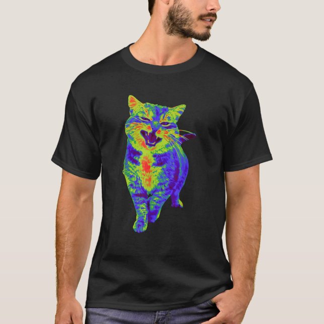 Camiseta Glitch Effect Cat Funny Cat Meme Cat (Anverso)