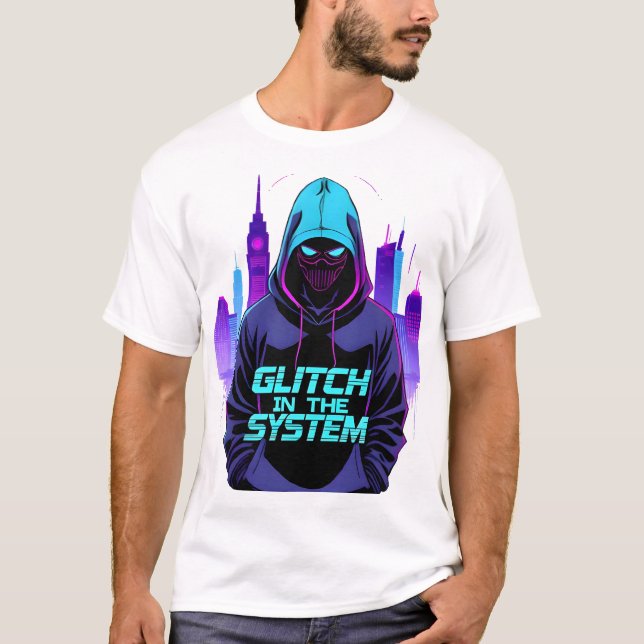 Camiseta Glitch in the System Cyberpunk Hacker Neon (Anverso)
