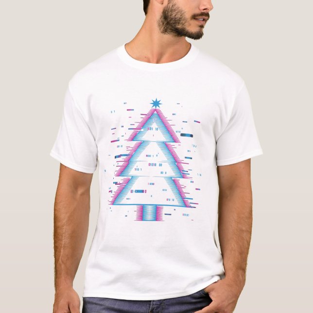 Camiseta Glitch Neon Tree Xmas Tee for Gamers & Gen Z (Anverso)