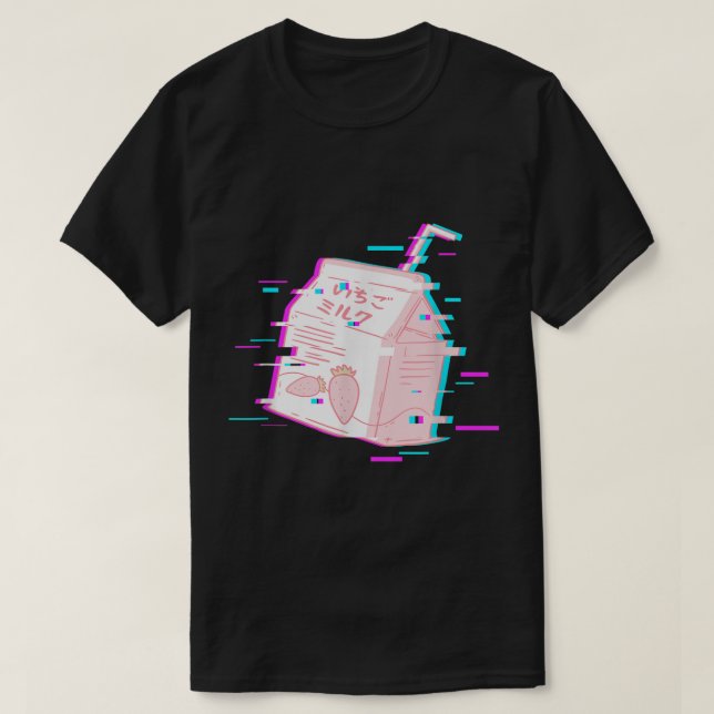 Camiseta Glitch Strawberry Milk Aesthetic Art (Diseño del anverso)