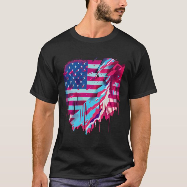 Camiseta Glitched Vaporwave American Flag (Anverso)