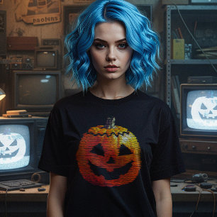 Camiseta Glitchy TV Pumpkin Mujeres