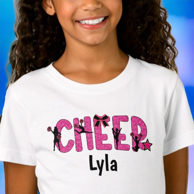 Camiseta Glitter animador rosado Cheerader Personalizado (Subido por el creador)
