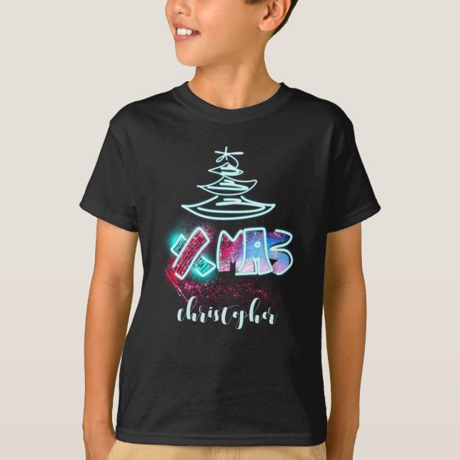 Camiseta Glitter Glow Tree Blue And Red Xmas Tygraphy Toddl (Anverso)