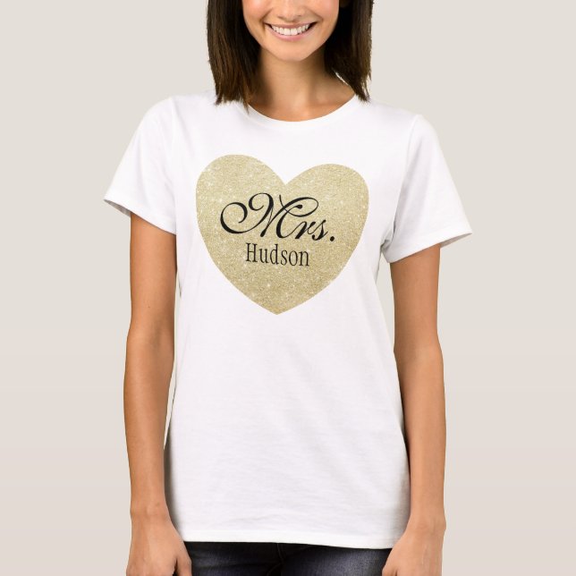 Camiseta Glitter Heart-Print Personalized Mrs (Anverso)
