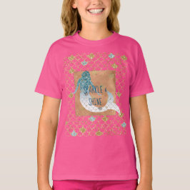 Camiseta Glitzy Aqua Mermaid Blue Gold Sparkle Purpurina   