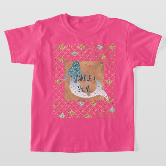 Camiseta Glitzy Aqua Mermaid Blue Gold Sparkle Purpurina    (Distribución)
