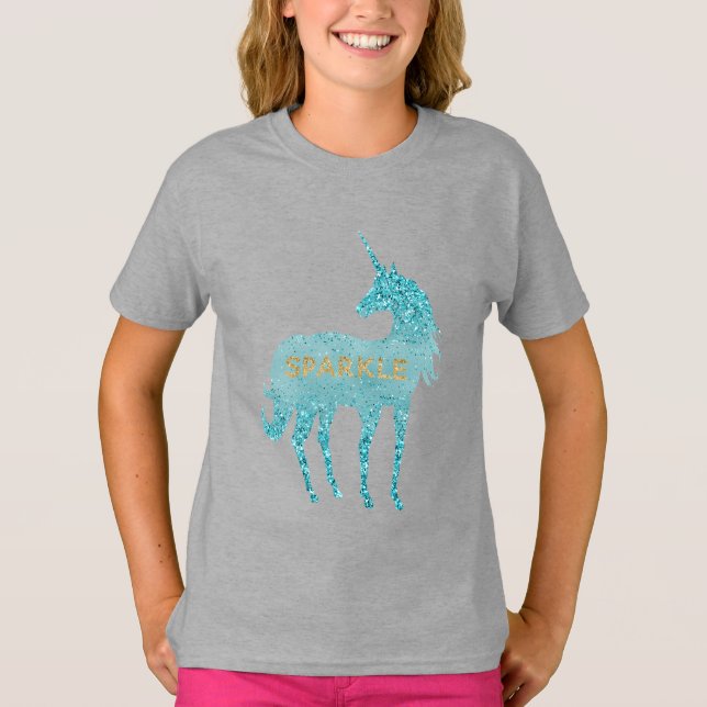 Camiseta Glitzy Purple Lilac Mint Aqua Sparkle Unicorn (Anverso)