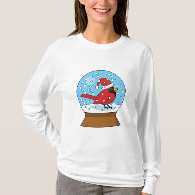 Camiseta Globe de nieve con cardenal rojo curado (Anverso)