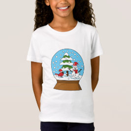 Camiseta Globe de nieve con cardenal Snowman y árbol de pin