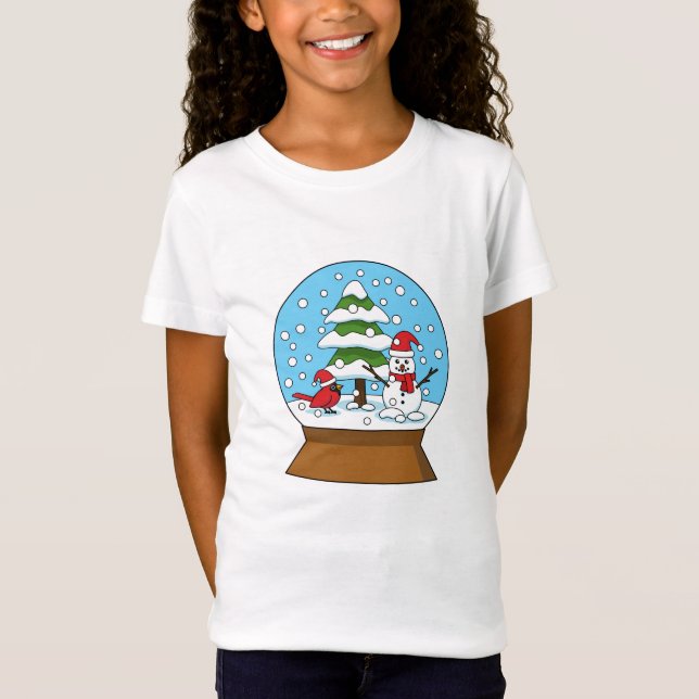 Camiseta Globe de nieve con cardenal Snowman y árbol de pin (Anverso)