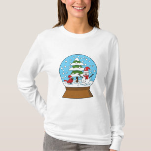 Camiseta Globe de nieve con cardenal Snowman y árbol de pin