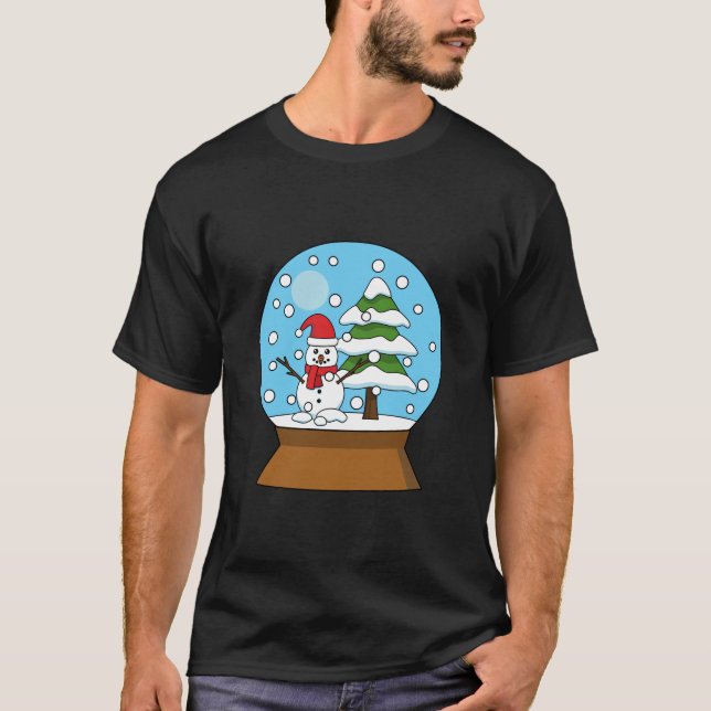 Camiseta Globe de nieve con muñeco de nieve y árbol de pino (Anverso)