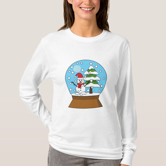 Camiseta Globe de nieve con muñeco de nieve y árbol de pino (Anverso)