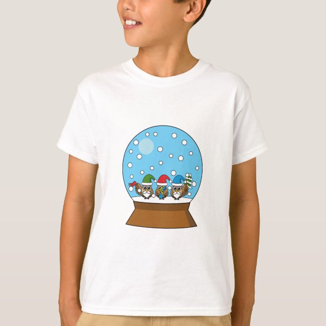 Camiseta Globe de nieve con tres búhos de gnomo (Anverso)