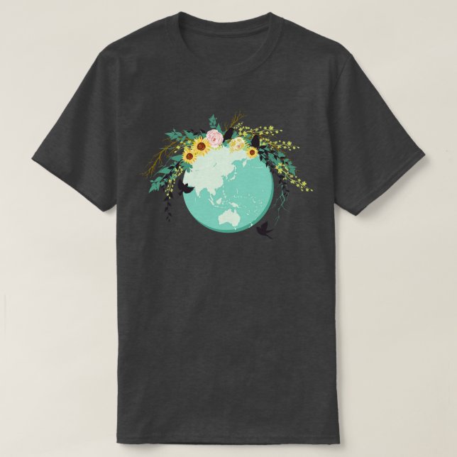 Camiseta Globe floral Cute Earth Day (Diseño del anverso)