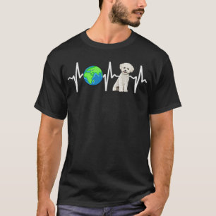 Camiseta Globe Planet Earth Bichons Frise Heartbeat Dog Lov