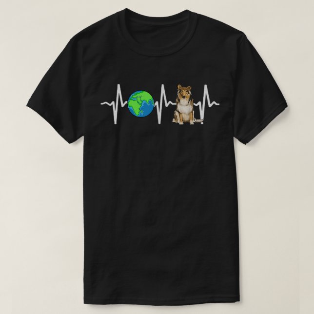 Camiseta Globe Planet Earth Collie Heartbeat Dog Lover  (Diseño del anverso)