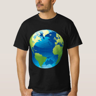 Camiseta Globe World Map Planet Earth Blue Green