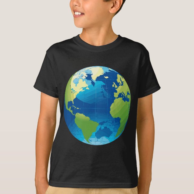 Camiseta Globe World Map Planet Earth Blue Green (Anverso)