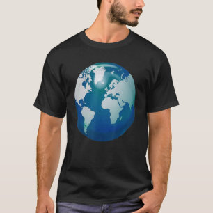 Camiseta Globe World Map Planet Earth Blue White Design