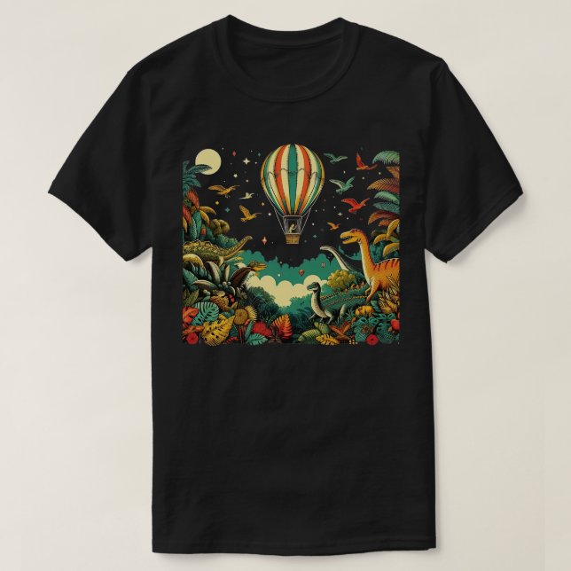 Camiseta globo aéreo sobrevolando un bosque vibrante con ot (Diseño del anverso)