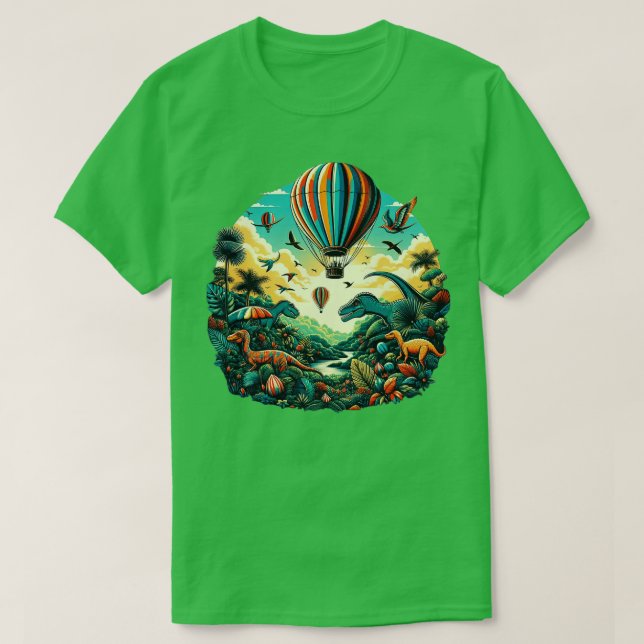 Camiseta globo aéreo sobrevolando un bosque vibrante con ot (Diseño del anverso)