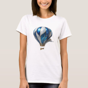 Camiseta GLobo aerostático AZUL Y BLANCO dorado atractivo