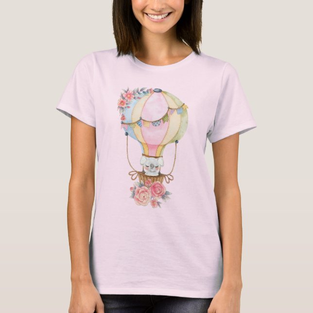 Camiseta Globo de aire caliente lindo con acuarela de oso (Anverso)