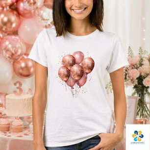Camiseta globo de oro rosa de acuarela