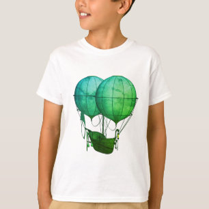 Camiseta Globos aerostáticos Steampunk con verde barco