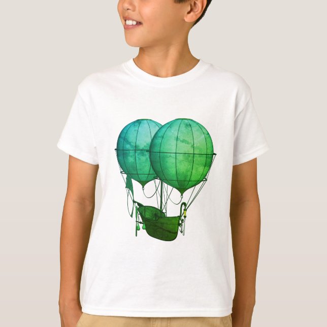 Camiseta Globos aerostáticos Steampunk con verde barco (Anverso)