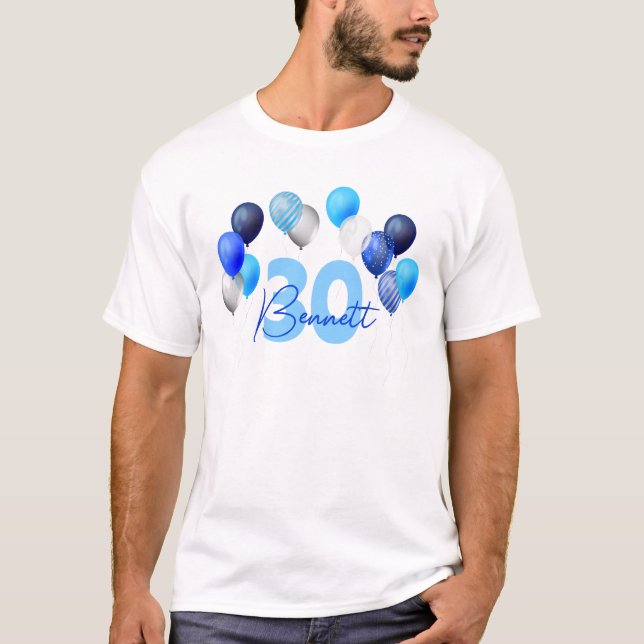 Camiseta Globos azules de cumpleaños (Anverso)