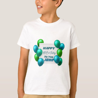 Camiseta Globos azules y verdes Cumpleaños 4 años Nombre pe