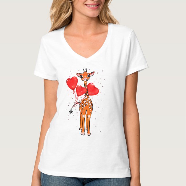 Camiseta Globos cardíacos de jirafa de San Valentín (Anverso)