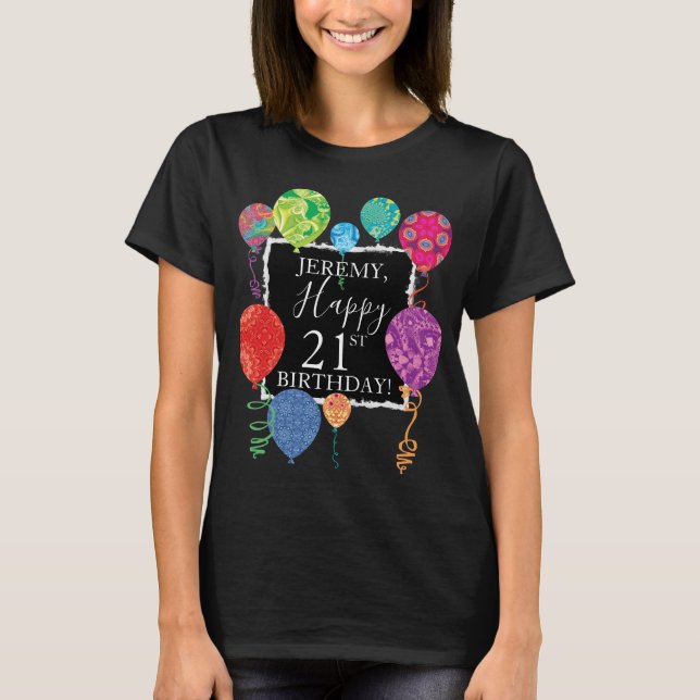 Camiseta Globos de cumpleaños festivos añaden nombre y edad (Anverso)
