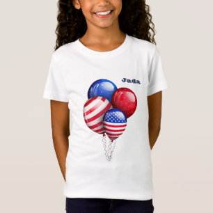 Camiseta "Globos de estrellas y franjas" con nombre Chica