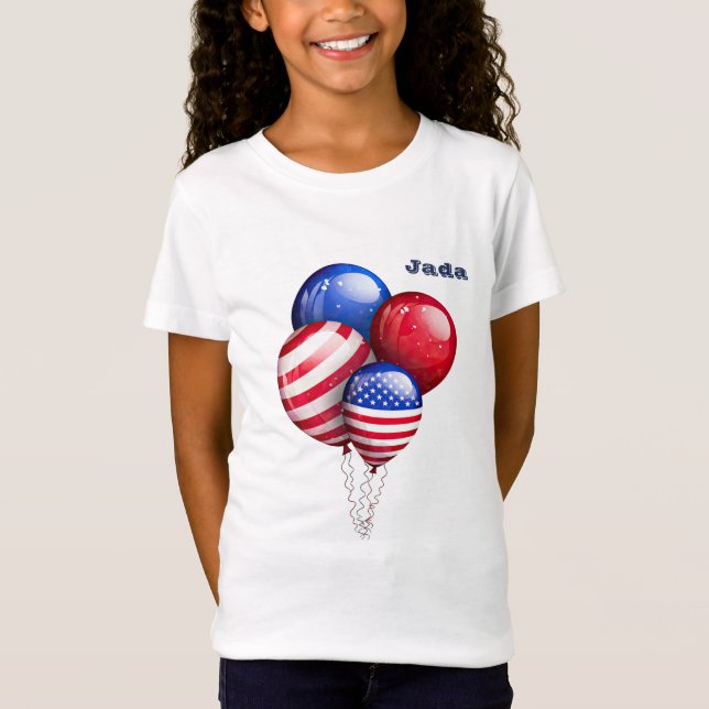 Camiseta "Globos de estrellas y franjas" con nombre Chica (Anverso)