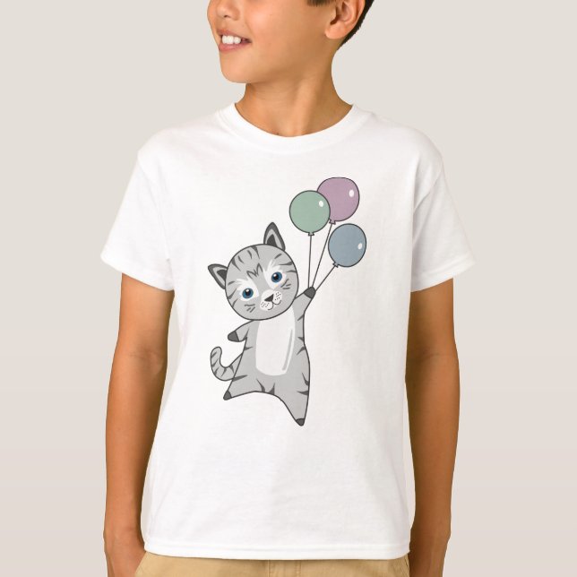 Camiseta Globos de gatos gatitos adoran animales grisáceos (Anverso)
