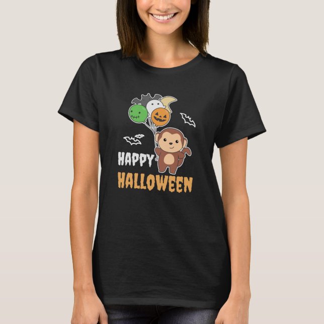 Camiseta Globos De Halloween De Monos Para Niños Monos Cuid (Anverso)