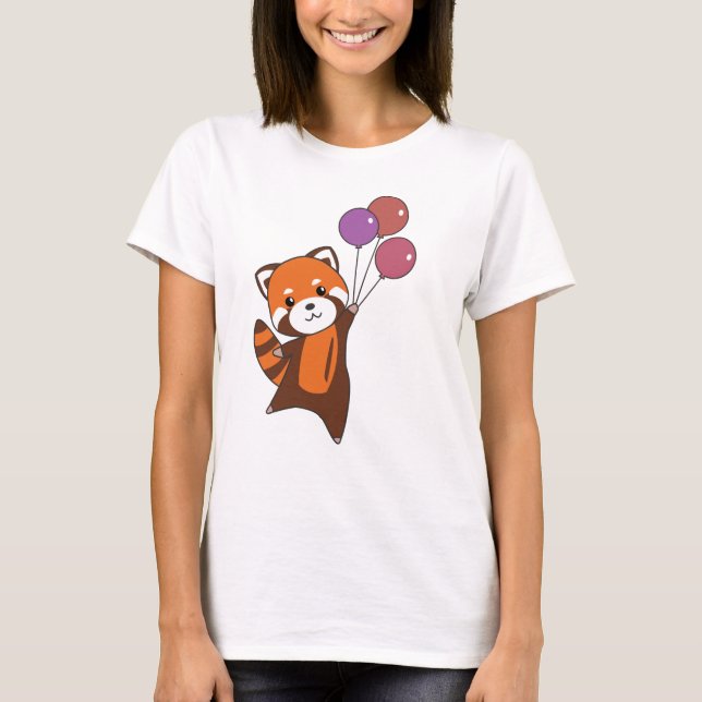 Camiseta Globos De Moscas Rojas Panda Cutan Animales Para N (Anverso)