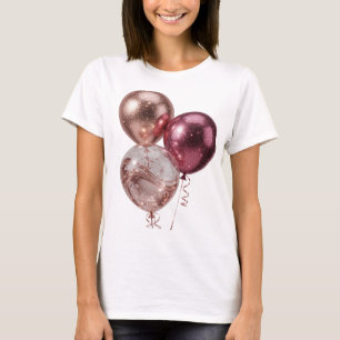 Camiseta Globos de oro rosa dinámico y globos rosados