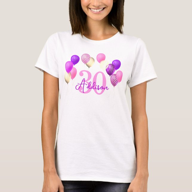 Camiseta Globos de oro rosado de cumpleaños (Anverso)