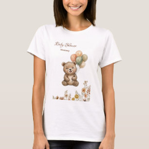 Camiseta Globos de oso lindo Boho floral Baby Shower Mujere