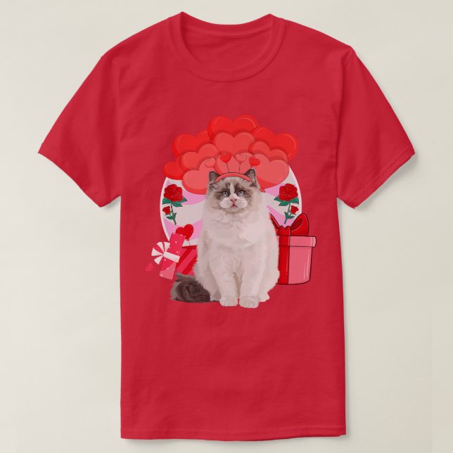 Camiseta Globos de Ragdoll Día de San Valentín Cat Hearts (Diseño del anverso)
