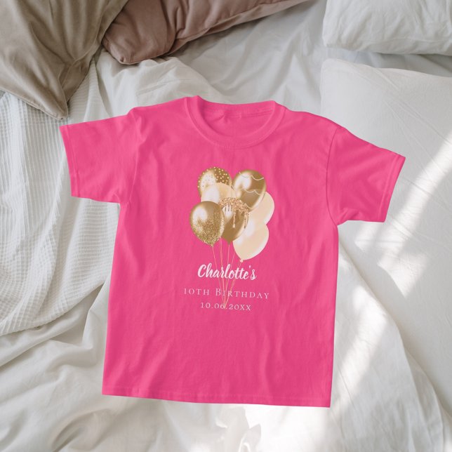 Camiseta Globos dorados rosados de cumpleaños (Subido por el creador)