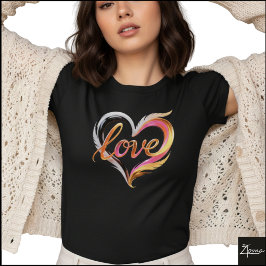 Camiseta Glossy Cursive Love Heart Swirls Abstract