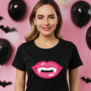 Camiseta Glossy rosa Vampis Lips Fangs Mouth Halloween